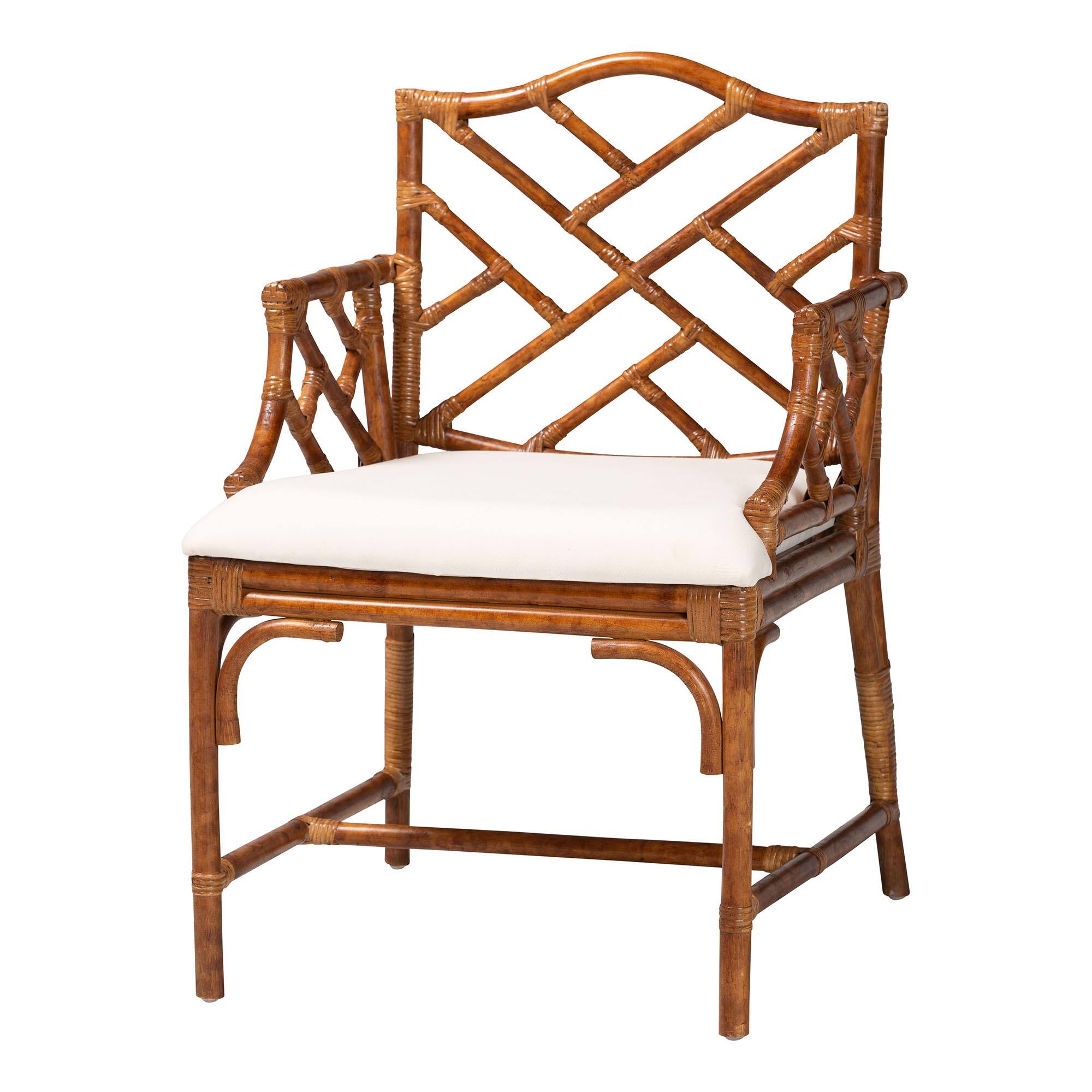 Front. bali & pari - Aella Marbled Tortoise Natural Rattan Armchair - Handcrafted Wicker Accent Seating with Open Back - Marbled Tortoise Brown/White.