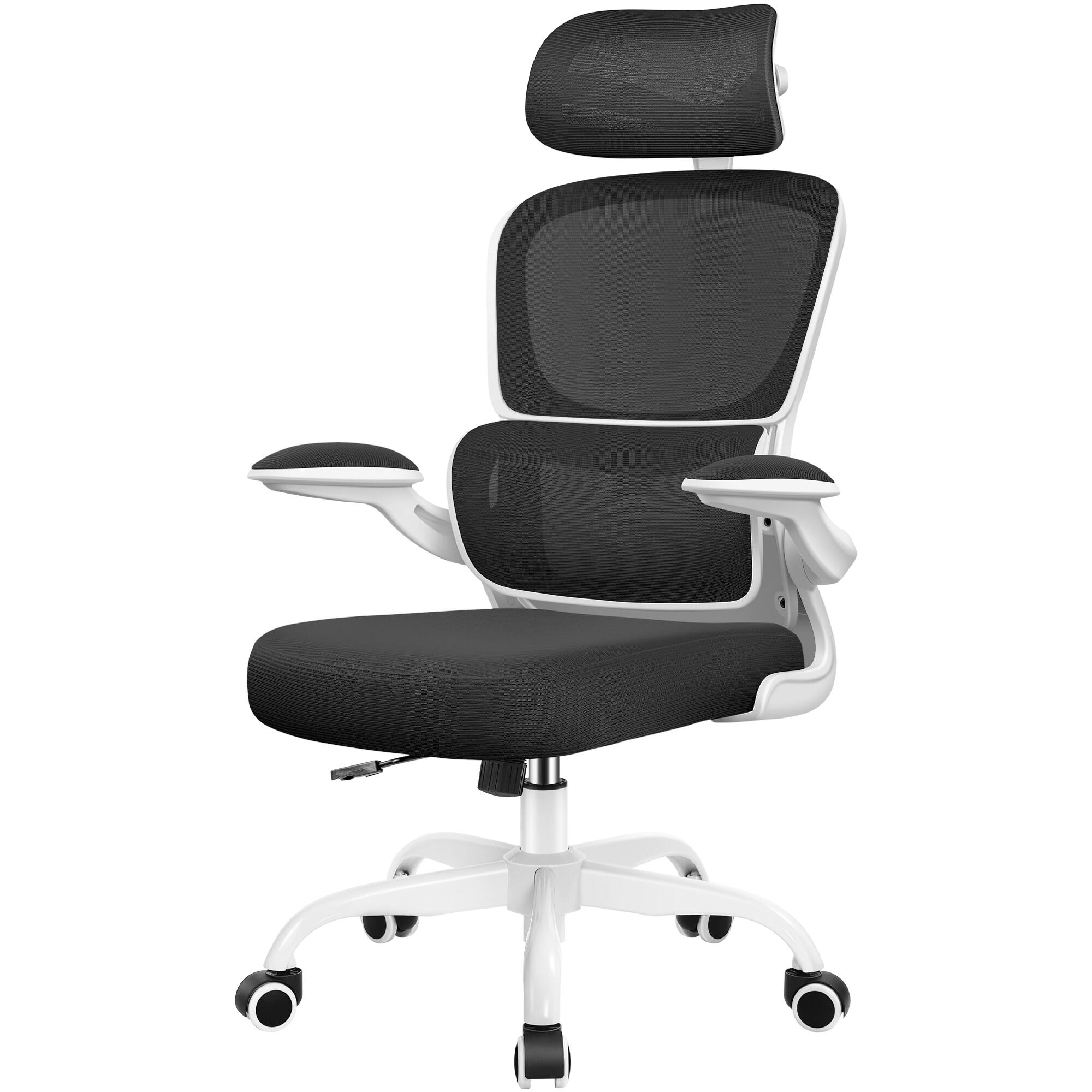 Alt View 4. KERDOM - High Back Ergonomic Office Chair, Breathable Mesh Desk Chair with Lumbar Support, Flip-up Arms, Computer Gaming Chair - White.