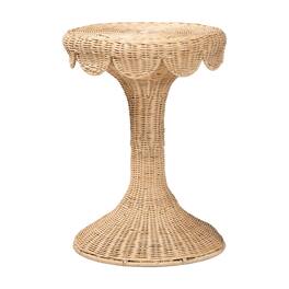 bali & pari - Natala Rattan End Table - Handwoven Wicker Tulip Accent Table, Scalloped Edge Side Table for Living Room - Light Honey