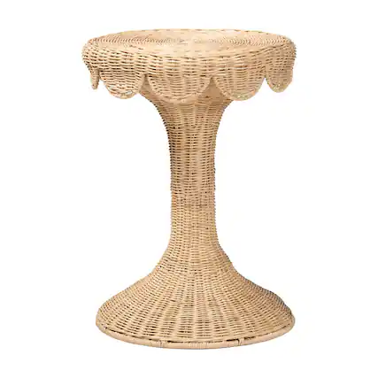 Front. bali & pari - Natala Rattan End Table - Handwoven Wicker Tulip Accent Table, Scalloped Edge Side Table for Living Room - Light Honey.