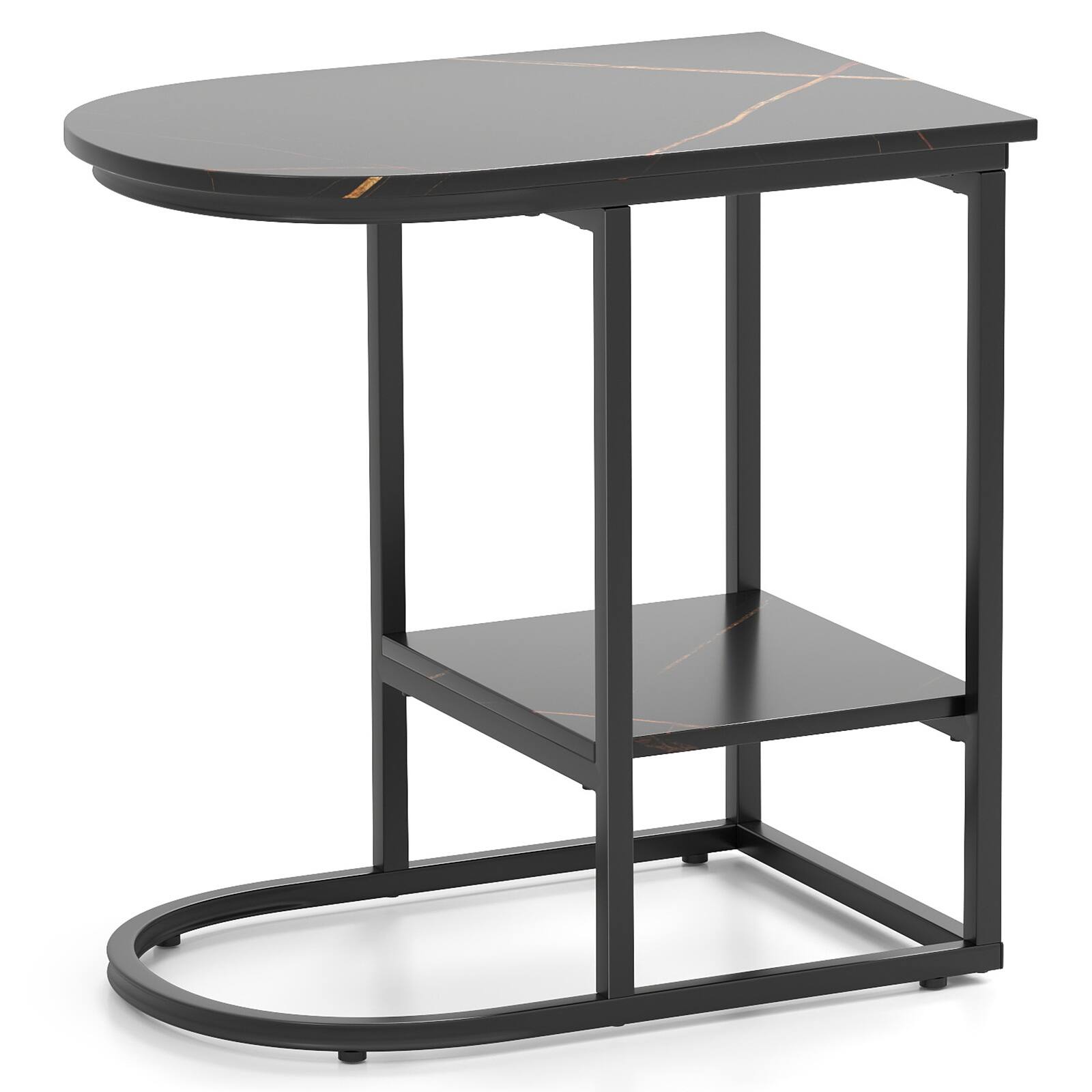 Alt View 8. Gymax - Gymax C-Shaped Side Table Compact 2-tier Storage End Table for Small Space Black - Black.