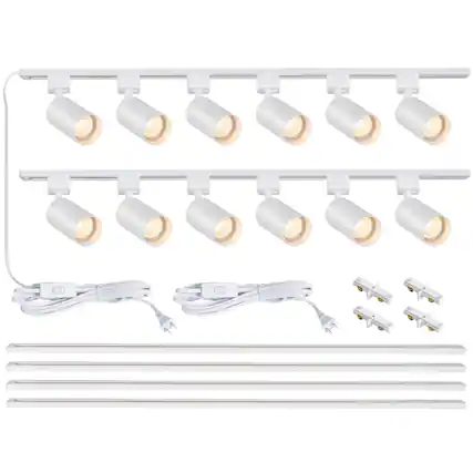 Front. Dazzed Corner - Plug in Track Lighting, 12-Light LED Track Lighting Kit with Rail (No Bulbs) - White.