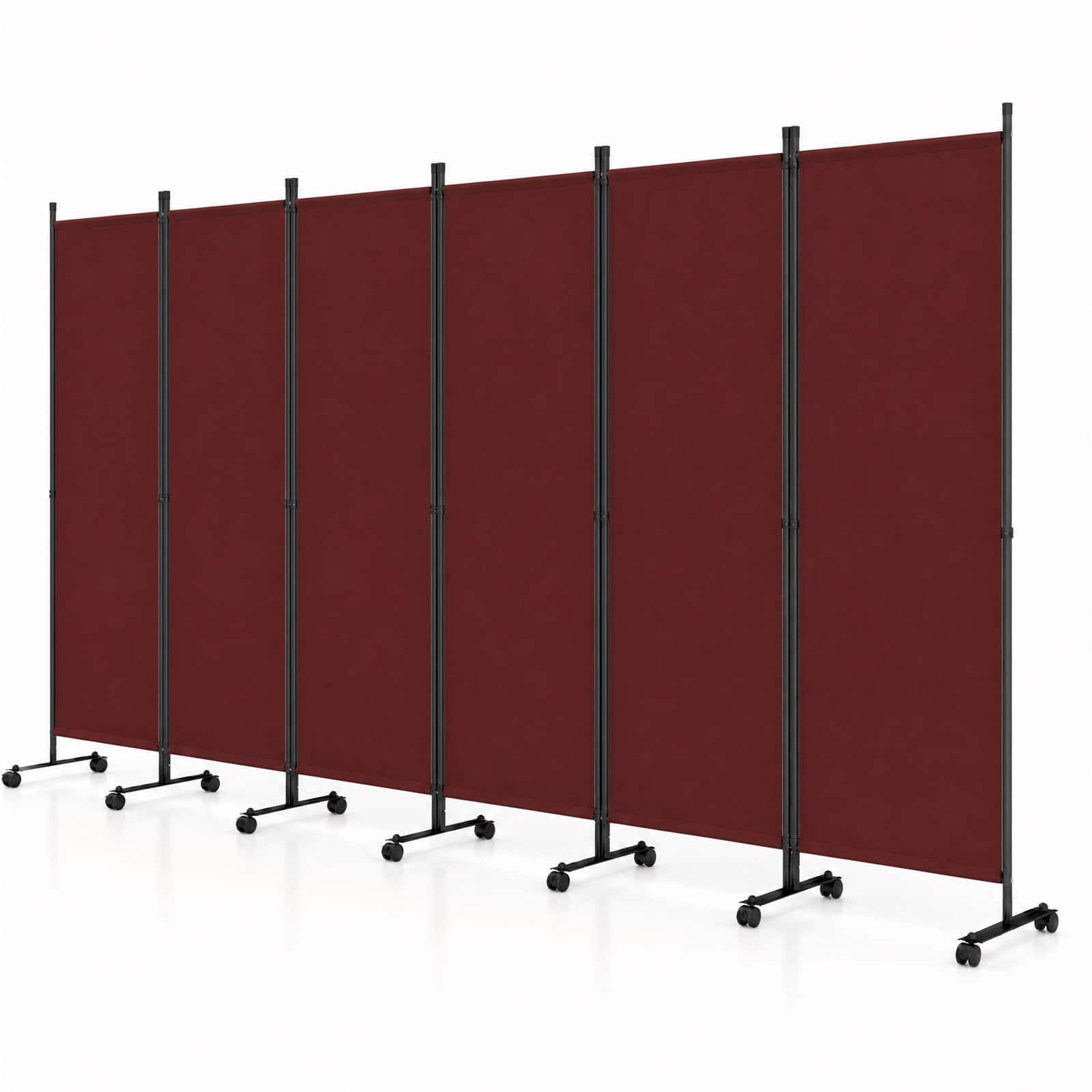 Costway - Room Divider, 6-Panel Folding Privacy Screen with Lockable Rolling Wheels for Home - Brown