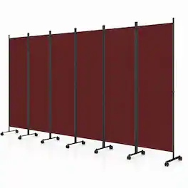 Costway - Room Divider, 6-Panel Folding Privacy Screen with Lockable Rolling Wheels for Home - Brown