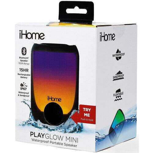 iHome Bluetooth Speaker  
100ft Range  
15HR Rechargeable Battery  
WATERPROOF & SANDPROOF IP67  
Waterproof & Sandproof  
iHome FLOATABLE  
TRY ME  
Push & Hold PLAY  
YGLOW  
Waterproof Portable MINI Speaker