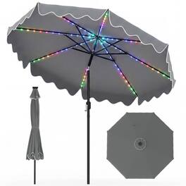Costway - 10FT Solar Outdoor Market Table Umbrella with 112 Color-Changing Flowing LED Lights - Gray