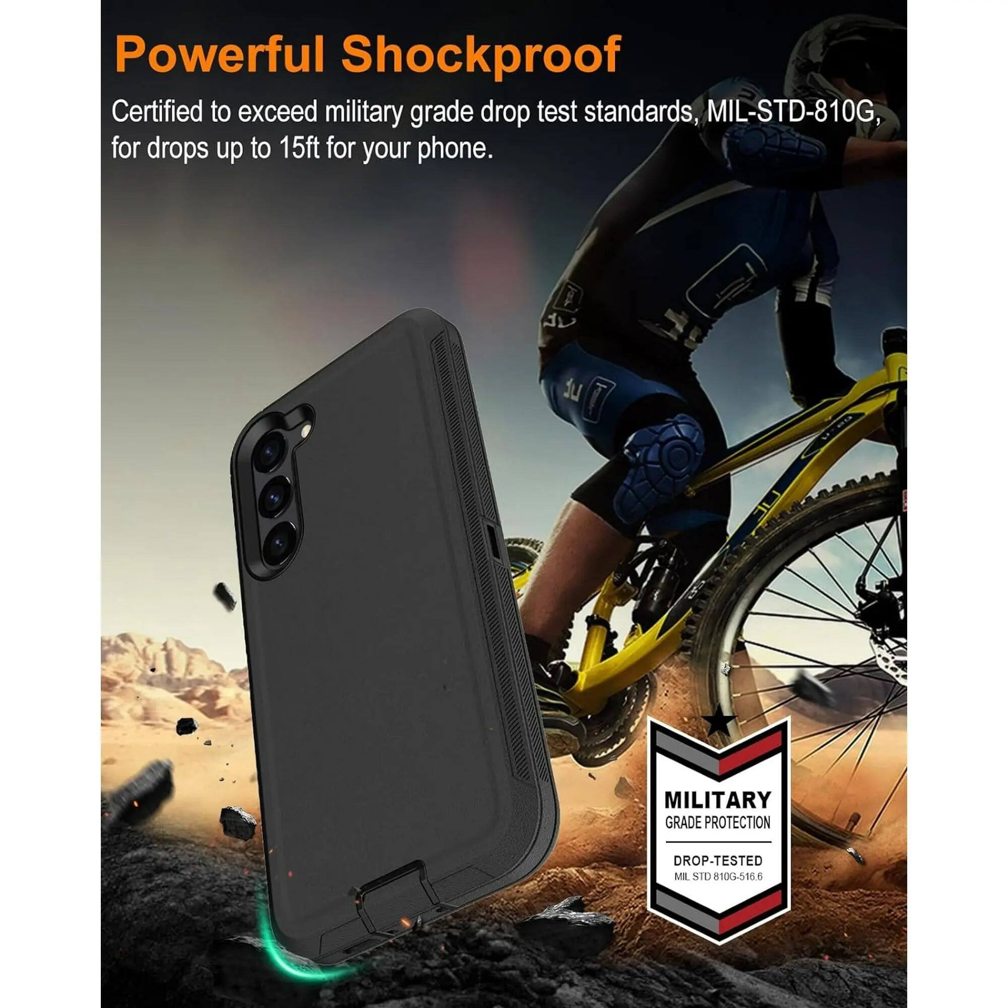 Powerful Shockproof  
Certified to exceed military grade drop test standards, MIL-STD-810G, for drops up to 15ft for your phone.

MILITARY GRADE PROTECTION  
DROP-TESTED MIL STD 810G-5166
