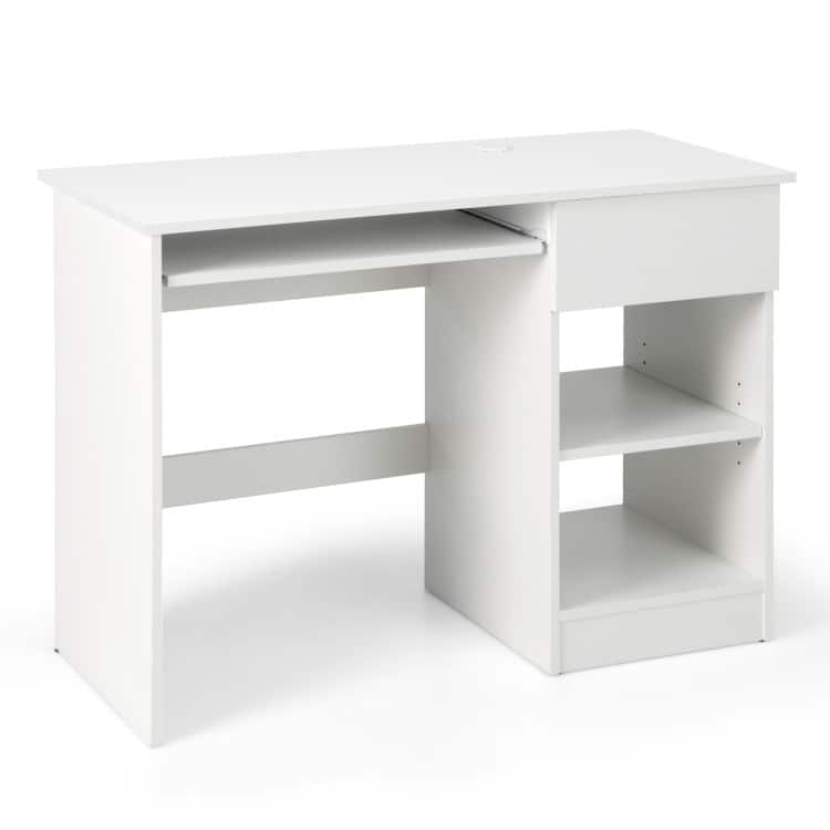 SlickBlue - Home Office Wooden Desk with CPU Stand – Computer Workstation Table - White