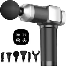 Core Tech - Deep-Tissue Percussion Massage Gun with 30 Speeds, 6 Massage Heads and LCD Touchscreen - Black/Gray