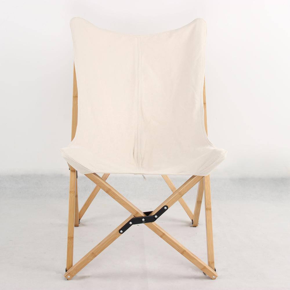 Left. AmeriHome - AmeriHome Canvas and Bamboo Butterfly Chair - White - 2 Piece Set - White.