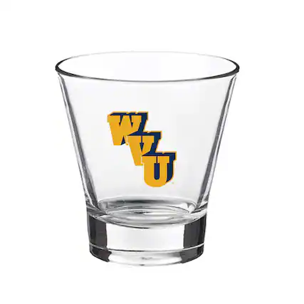 Front. Indigo Falls - West Virginia Mountaineers 12oz. Slant Vault Rock Glass - Multicolor.