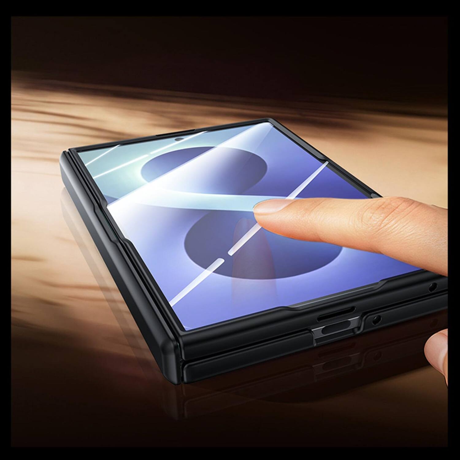 Left. Dteck - Rugged Magnetic Case For Samsung Galaxy Z Fold8 Built-in Screen Protector,Ring Stand Hinge Protection Cover - Blue(Privacy Film).