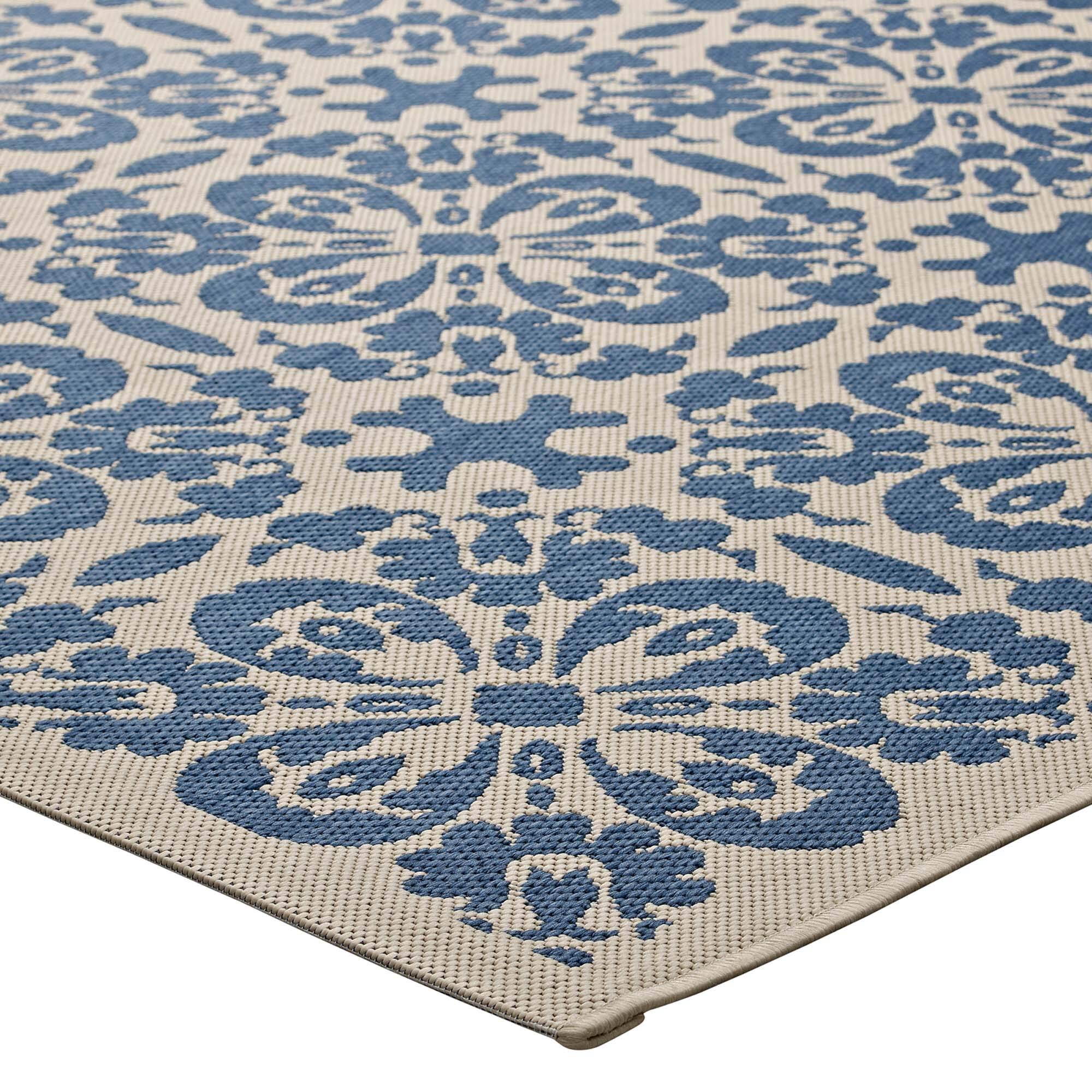 Alt View 4. Modway - Ariana Vintage Floral Trellis Indoor and Outdoor Area Rug - Blue and Beige.