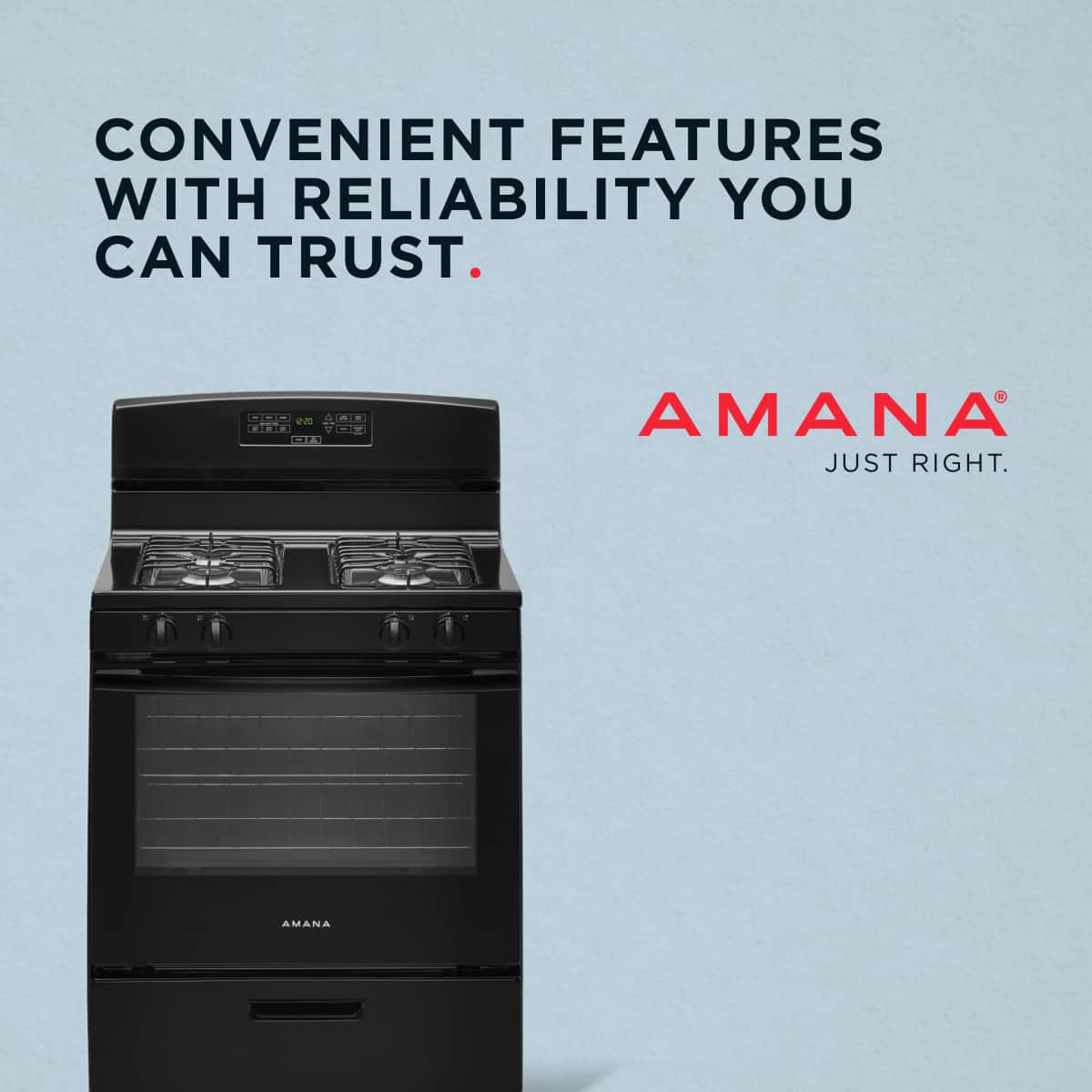 CONVENIENT FEATURES WITH RELIABILITY YOU CAN TRUST.
AMANA
JUST RIGHT.
