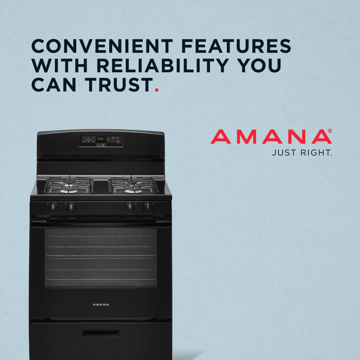 CONVENIENT FEATURES WITH RELIABILITY YOU CAN TRUST.

AMANA
JUST RIGHT.