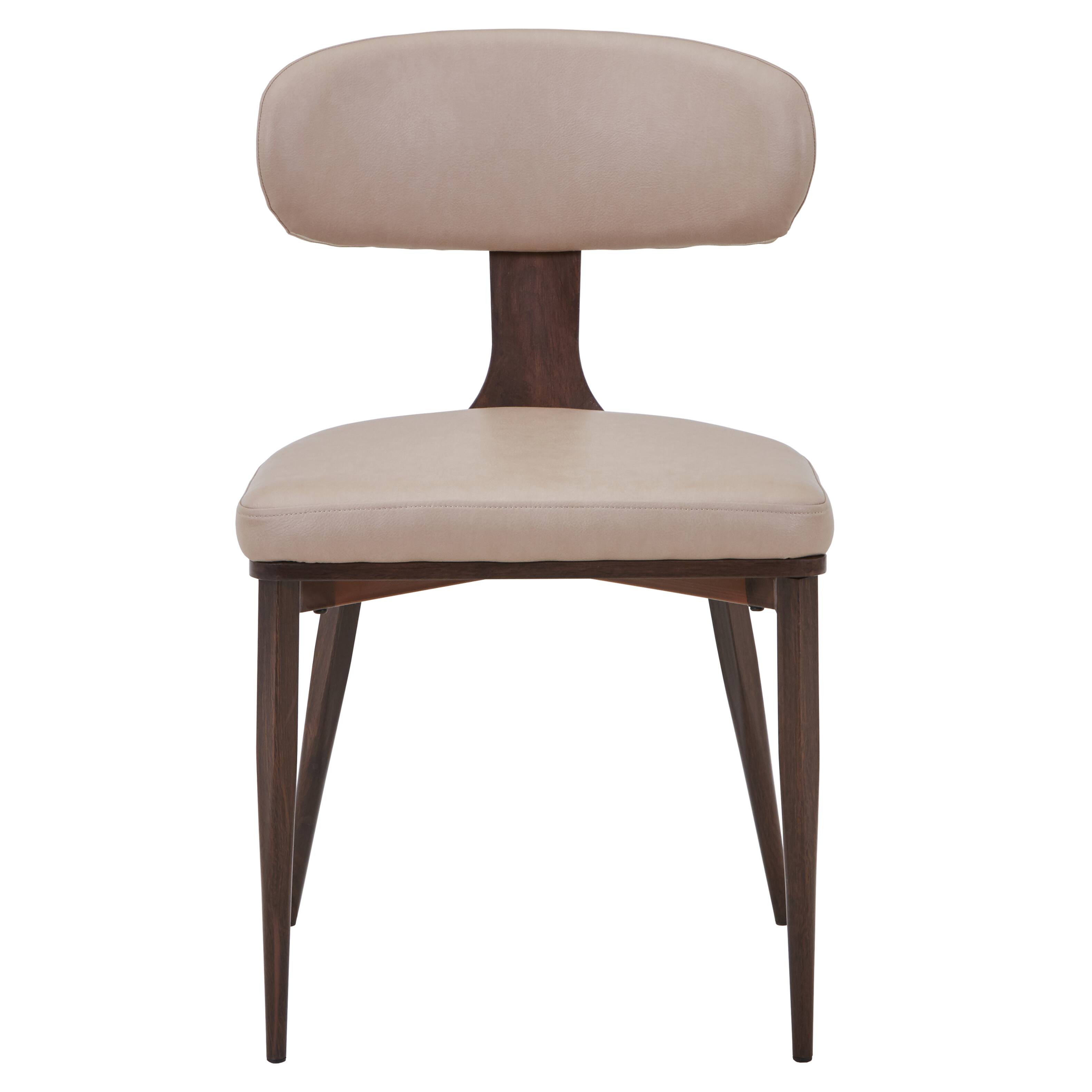 Alt View 3. LeisureMod - Dilenny Modern Upholstered Leather Dining Chair with Tapered Powder-Coated Steel Legs & Curved Back - Taupe.