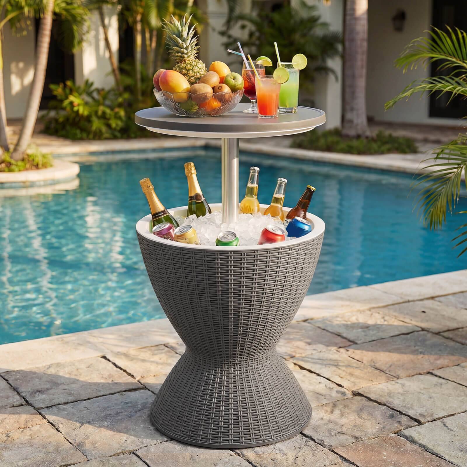 Alt View 1. Costway - Costway 8 Gallon 3 in 1 Patio Rattan Cooler Bar Table Adjust Ice Bucket - Gray.