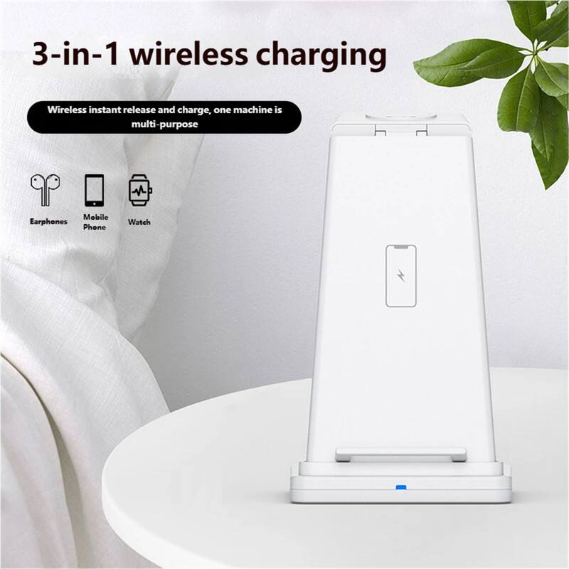3-in-1 wireless charging

Wireless instant release and charge, one machine is multi-purpose

Earphones  
Mobile Phone  
Watch