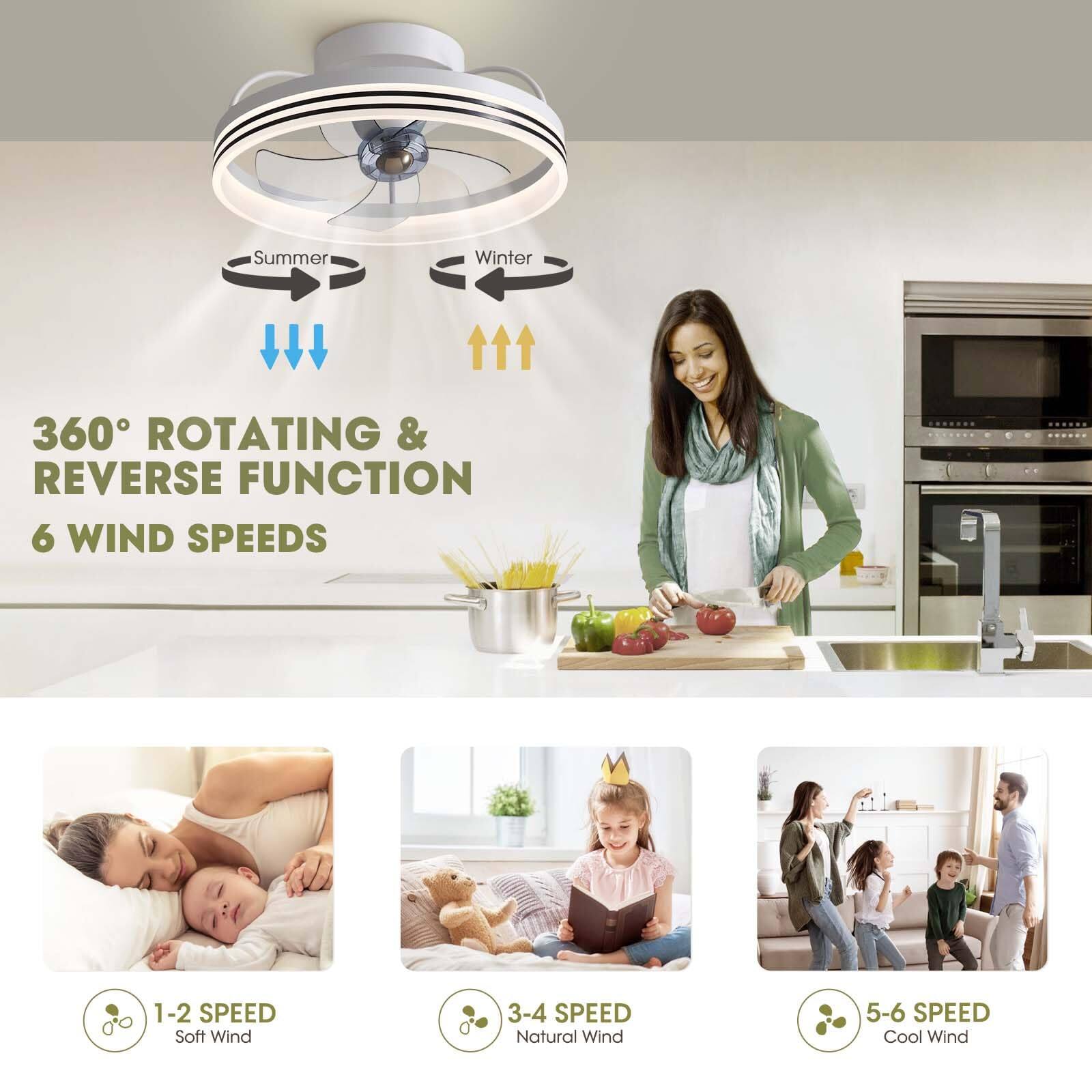 360° ROTATING & REVERSE FUNCTION  
6 WIND SPEEDS  

1-2 SPEED  
Soft Wind  

3-4 SPEED  
Natural Wind  

5-6 SPEED  
Cool Wind