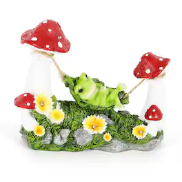 Oumilen - Solar Garden Statue, Mushroom Frog Figurine with LED Lights for Patio, Lawn, Yard, Garden Ornament
