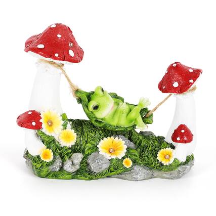 Front. Oumilen - Solar Garden Statue, Mushroom Frog Figurine with LED Lights for Patio, Lawn, Yard, Garden Ornament.