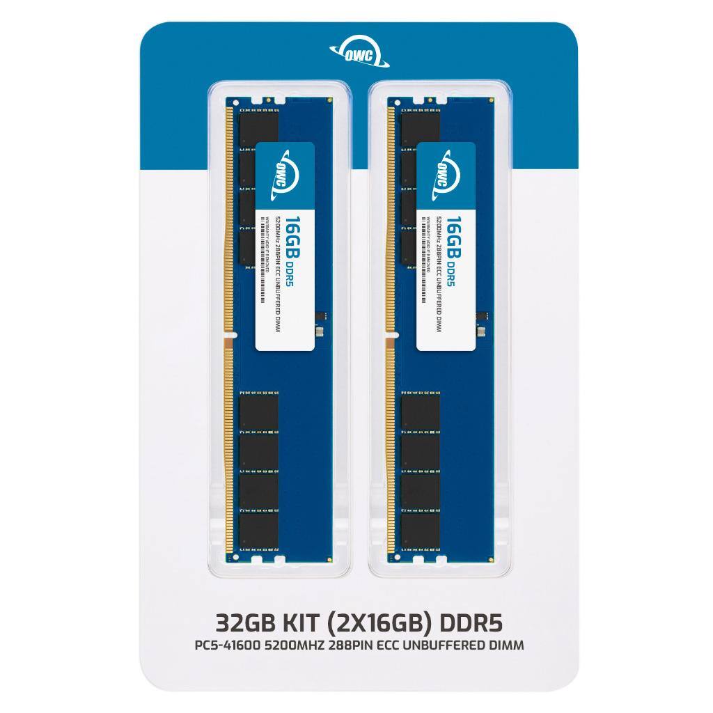 OWC  
32GB KIT (2X16GB) DDR5  
PC5-41600 5200MHZ 288PIN ECC UNBUFFERED DIMM  

16GB DDR5  
ECC UNBUFFERED DIMM  
2666-5200MHZ  
1.2V