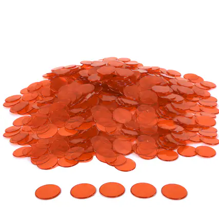 Front. GSE Games & Sports Expert - 500 Pieces of 3/4-inch Plastic Transparent Bingo Chips for Bingo Game Party (Orange).