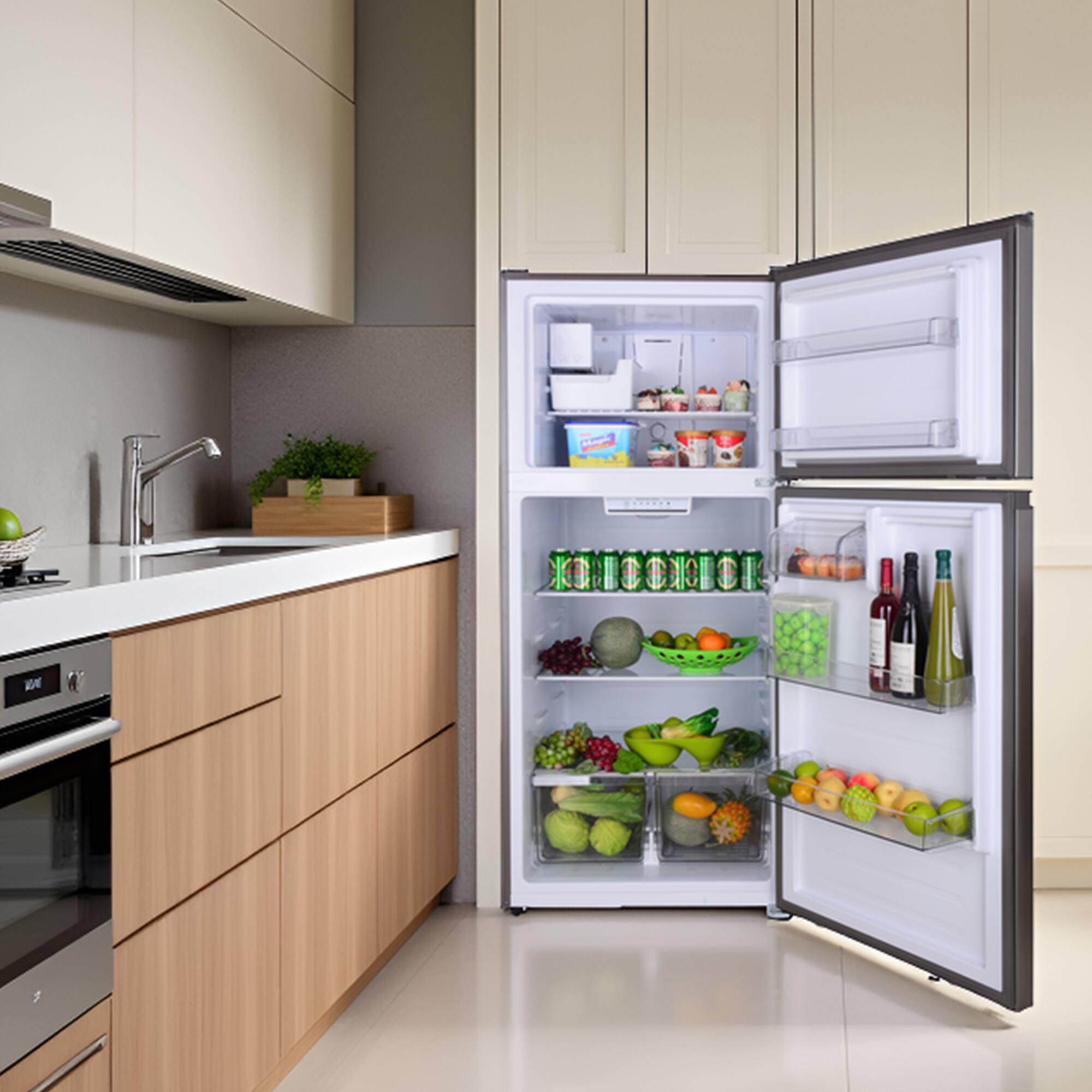 Left. Conserv - Conserv 33in Apartment Refrigerator 21cf Top Freezer FACTORY INSTALLED ICE MAKER E-Star 110V - Stainless.