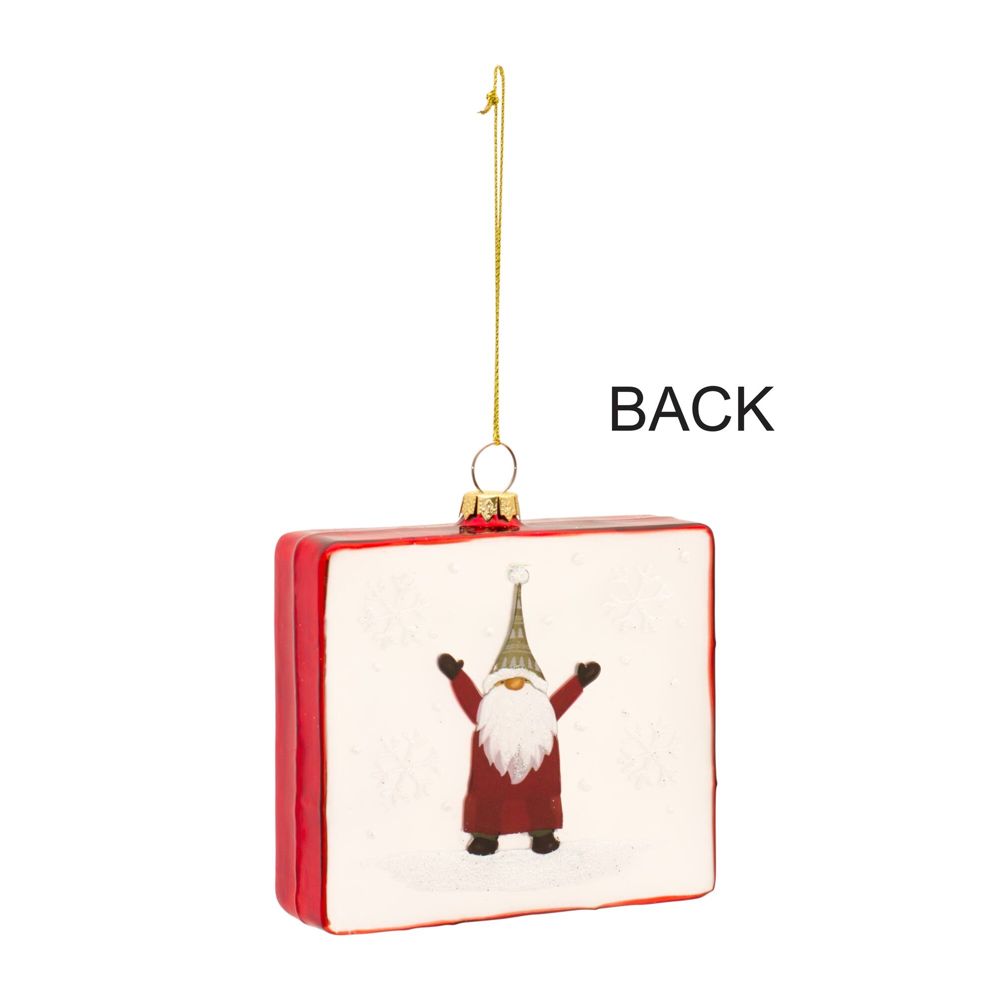 Back. BreeBe - Gnome Merry Christmas Ornament (Set of 12) - Red, White.