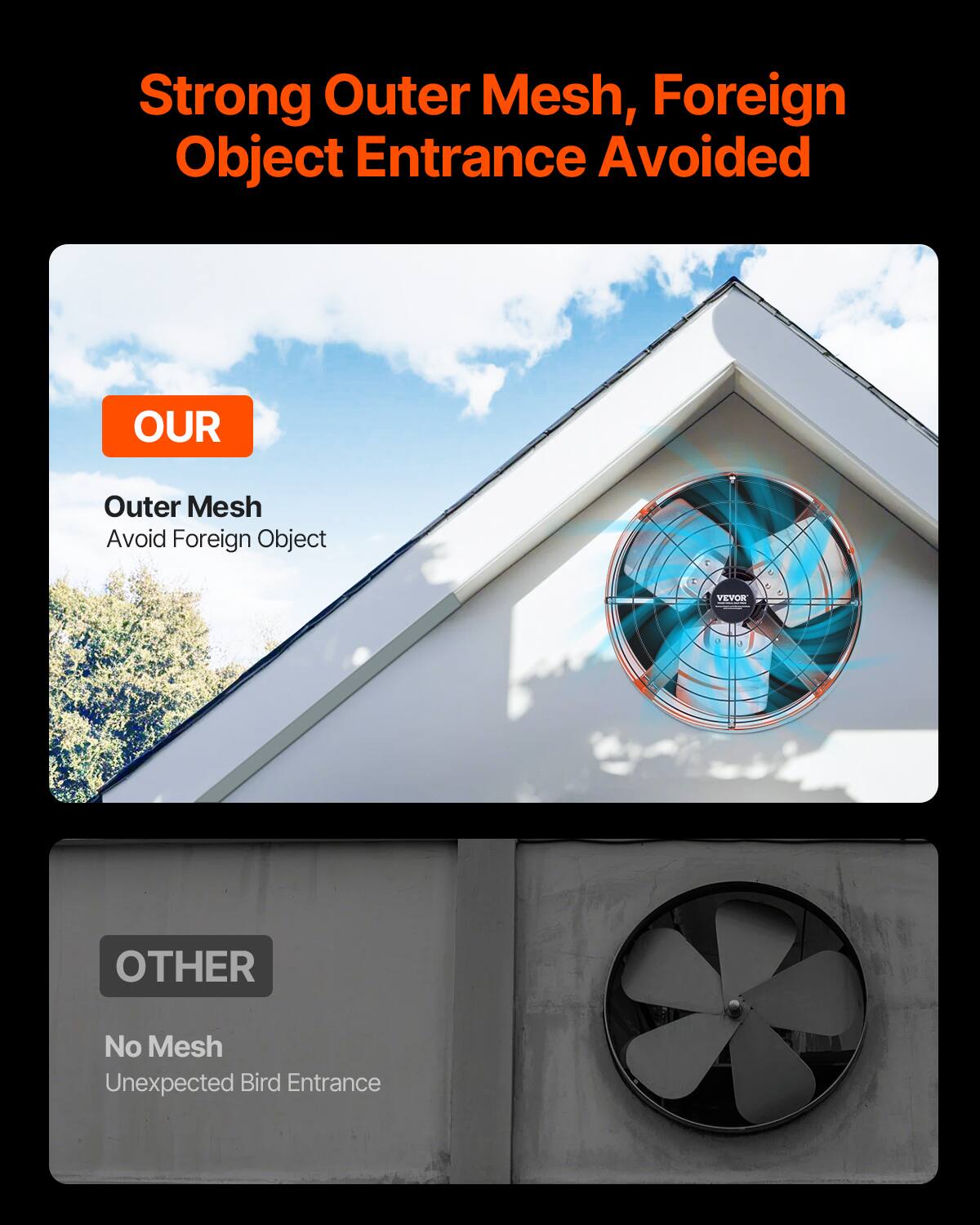 Strong Outer Mesh, Foreign Object Entrance Avoided

OUR
Outer Mesh
Avoid Foreign Object

OTHER
No Mesh
Unexpected Bird Entrance