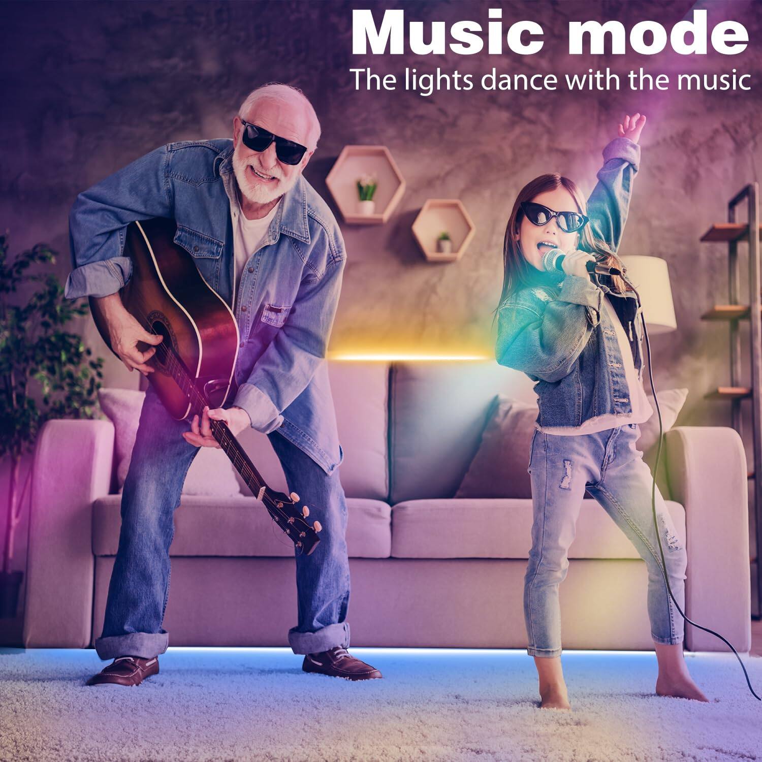 Music mode  
The lights dance with the music