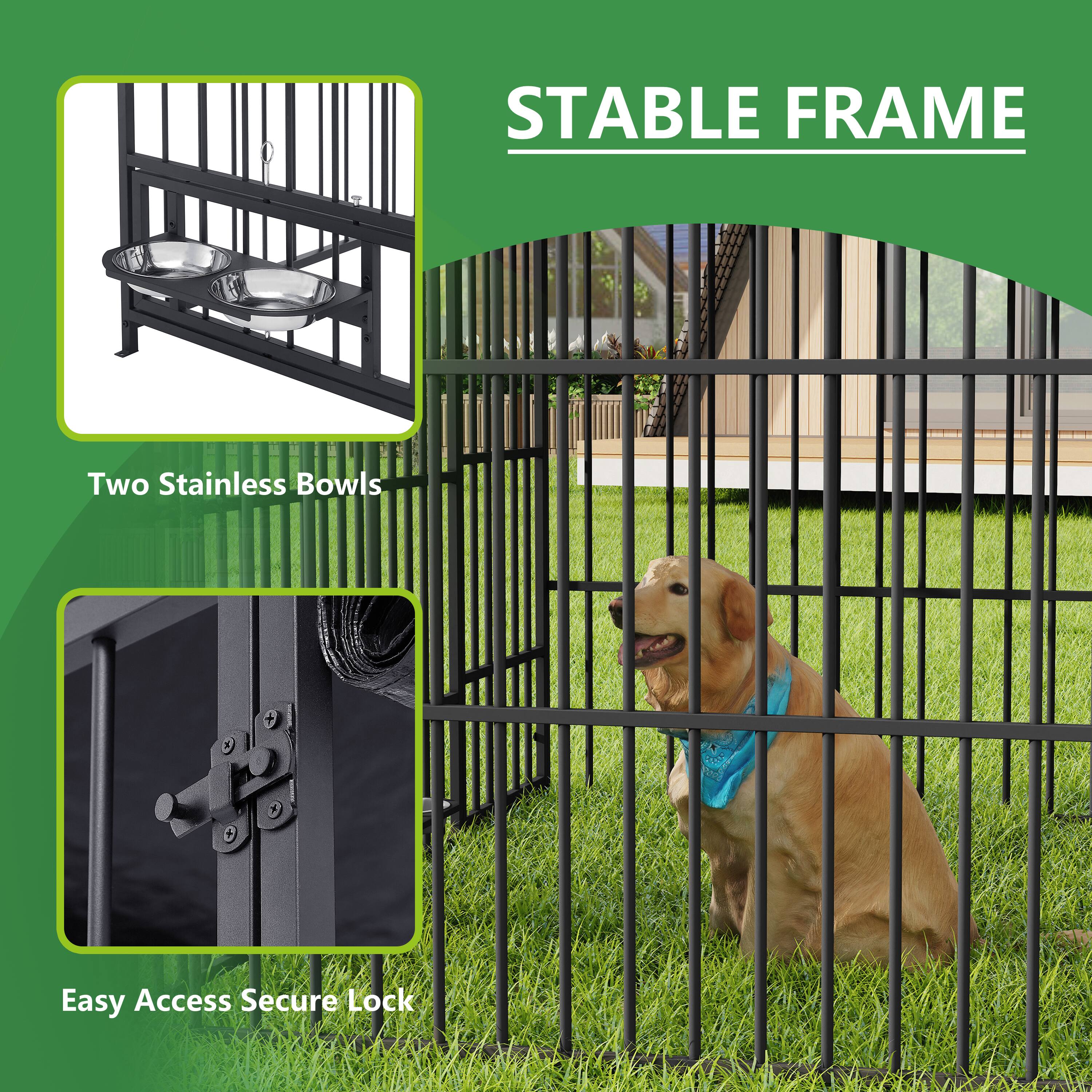 STABLE FRAME

- Two Stainless Bowls
- Easy Access Secure Lock