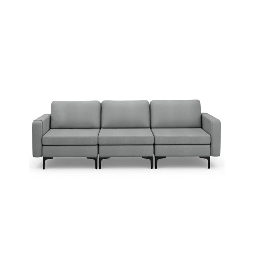Pefilos - Convertible Leather Sofa Couch with Magazine Pockets 3-Seat with 2 USB Port-Dark Sectional Sofa Couch Living - Gray