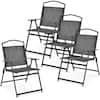 Front. Costway - Patio Folding Dining Chairs Set of 4 with Cozy Seat Fabric & Heavy-Duty Metal Frame - Grey.