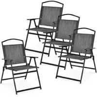 Costway Patio Folding Dining Chairs Set of 4 with Cozy Seat Fabric & Heavy-Duty Metal Frame - Gray - Front_Zoom