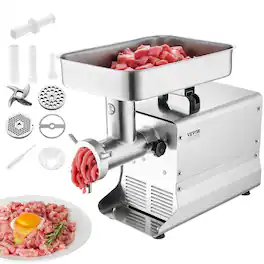 VEVOR - Meat Grinder, 13 Lbs/Min Capacity Electric Stainless Steel Meat Grinders with Blade, Grinding Plate, Sausage Maker - Silver