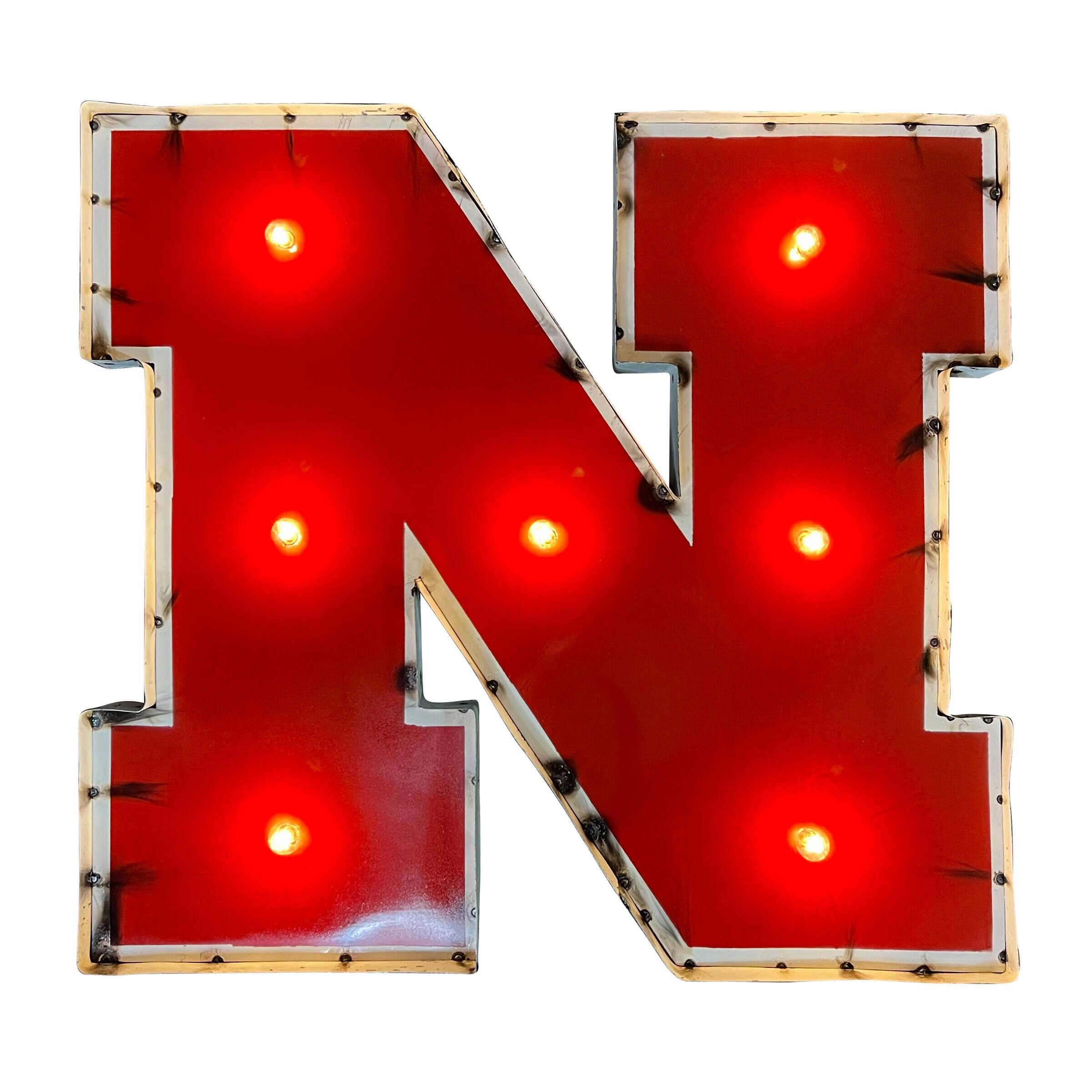 Nebraska Huskers Logo Lighted Recycled Metal Sign