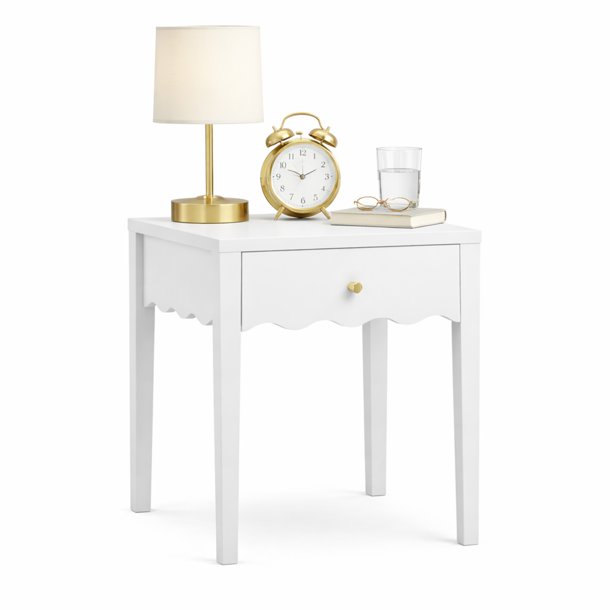 Alt View 5. Z-Edge - Nightstand with Drawer, Modern Bedside Table with Wavy Apron Design, Compact End Table for Bedroom Living Room - White.
