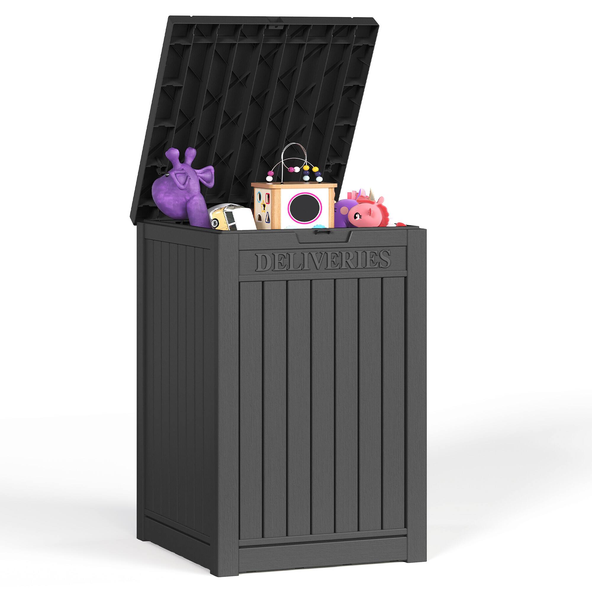 Sersper - Multi-Purpose Outdoor Storage Box, 48 Gallon Lockable Trash, Storage, Parcel Drop, Waterproof - Black