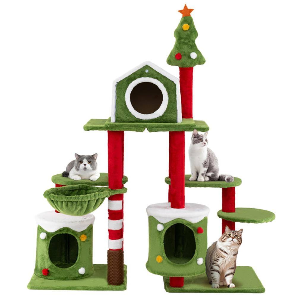 Alt View 4. Kadyn - Cat Scratching Tower,Cat Tree, 58 Inch Tall Cat Tree Tower Multi-level Pet Climbing and Jumping Tower Furniture - Green.