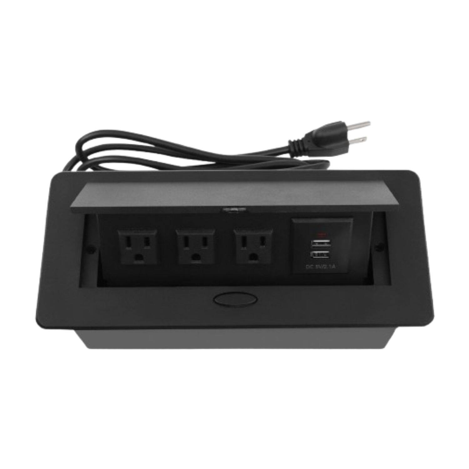 Front. Stock Preferred - Power Outlet with 3 AC Outlets & 2 USB Ports - Black Frosted.
