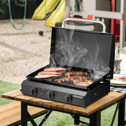 Winado - Portable 25in Camping 3 Burner Gas Griddle with Hood, Flat Top Grill Camping Griddle for Kitchen Outdoor Garden Picnic - Thumbnail 2
