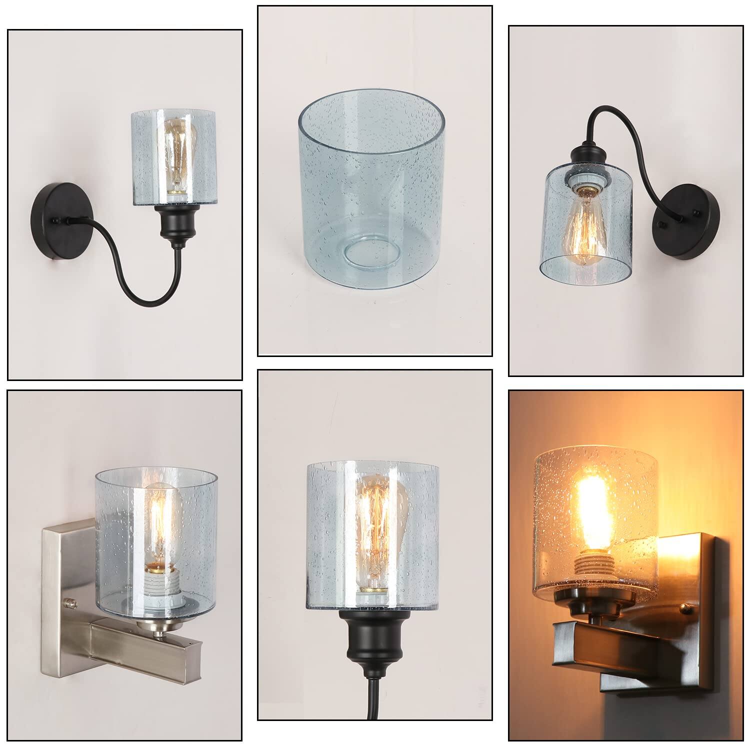 Back. Comfort Essence - Pack Seeded Glass Lamp Shades Cylinder Light Fixture Replacement Globe Or Cover With nch Fitter For Chand - Default.