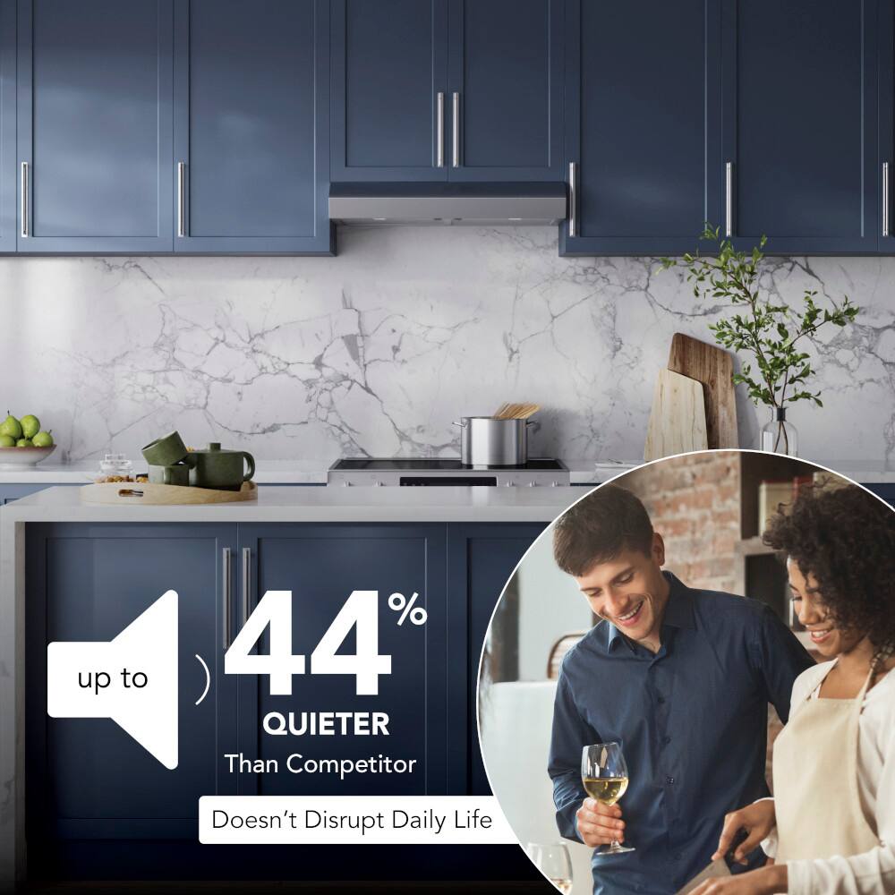 The text on the image reads: "Up to 44% quieter than competitor. Doesn't disrupt daily life."