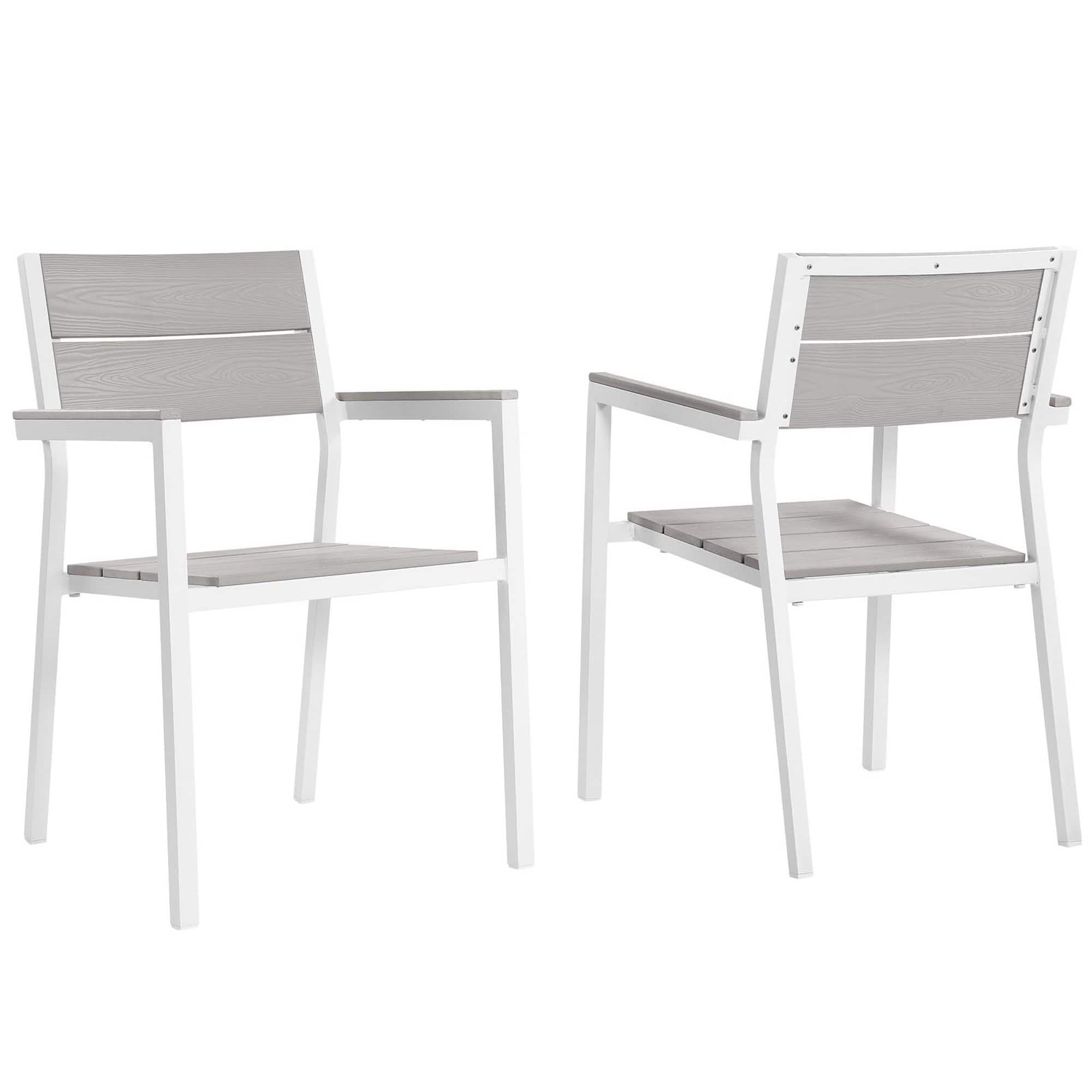 Maine Outdoor Patio Dining Armchair Set of 2 by Modway - White Light Gray