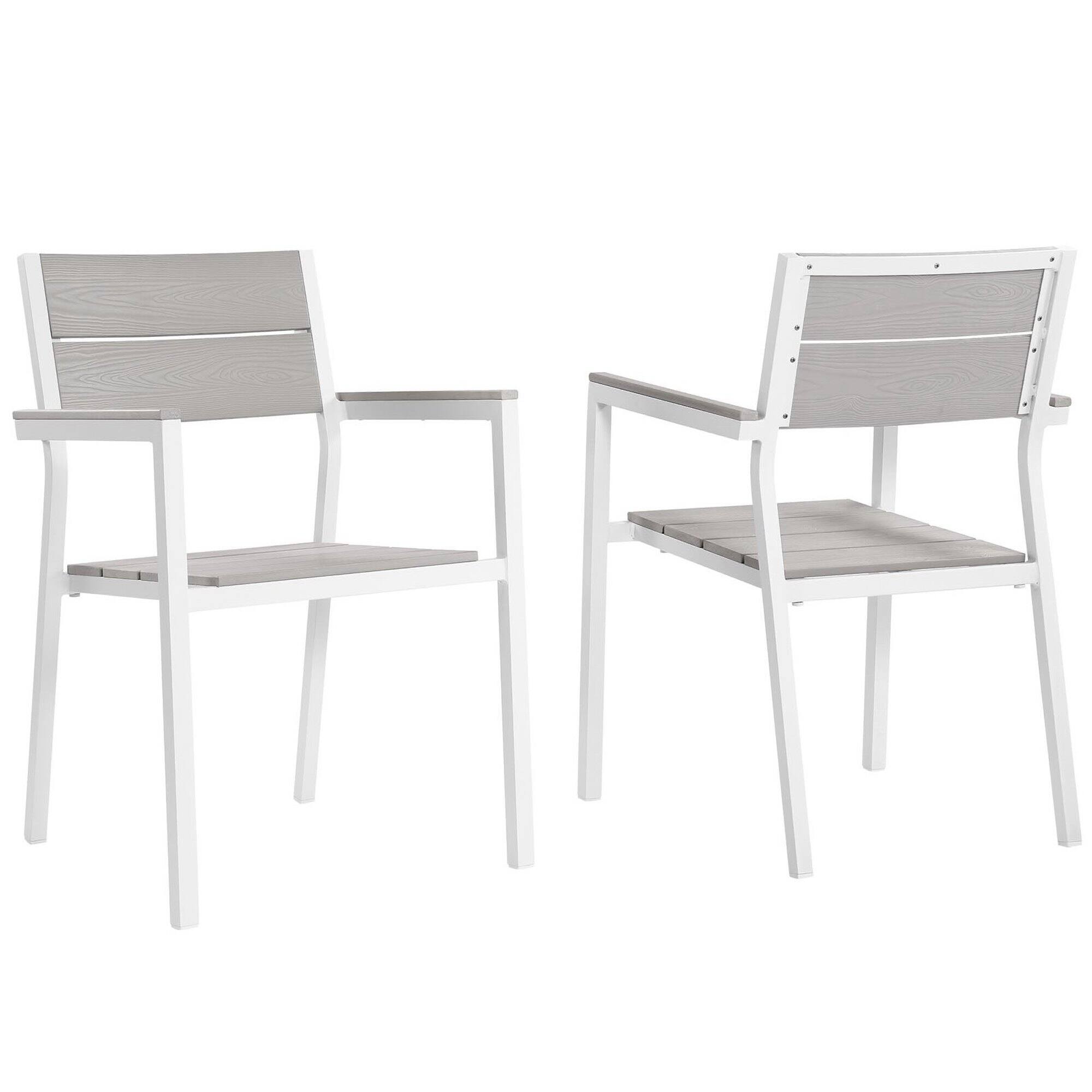 Maine Outdoor Patio Dining Armchair Set of 2 by Modway - White Light Gray