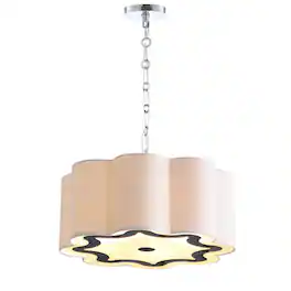 Jonathan Y - Coquille 4-Light 20" Adjustable Scalloped Shade Metal LED Pendant - Chrome/White