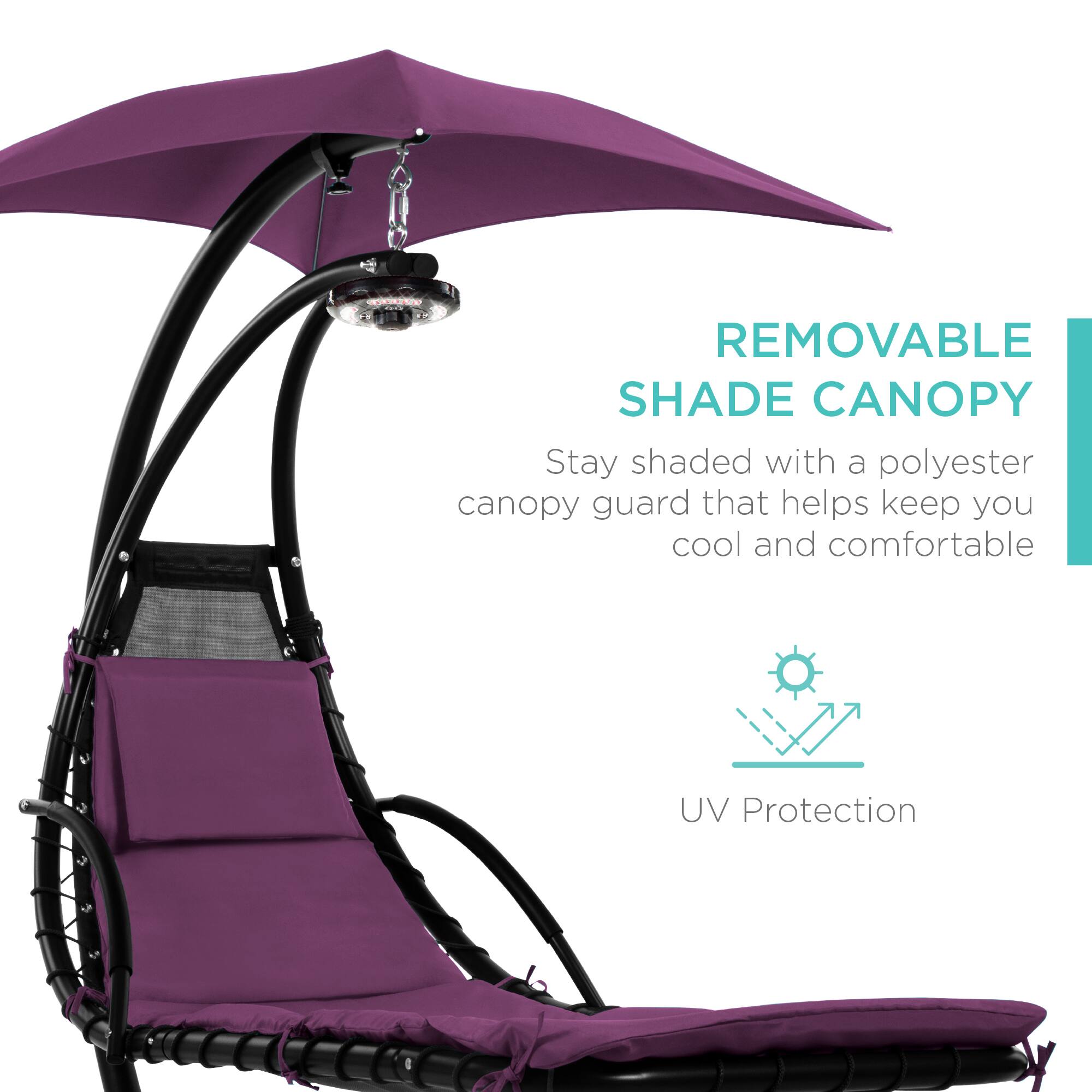 REMOVABLE SHADE CANOPY  
Stay shaded with a polyester canopy guard that helps keep you cool and comfortable  
UV Protection