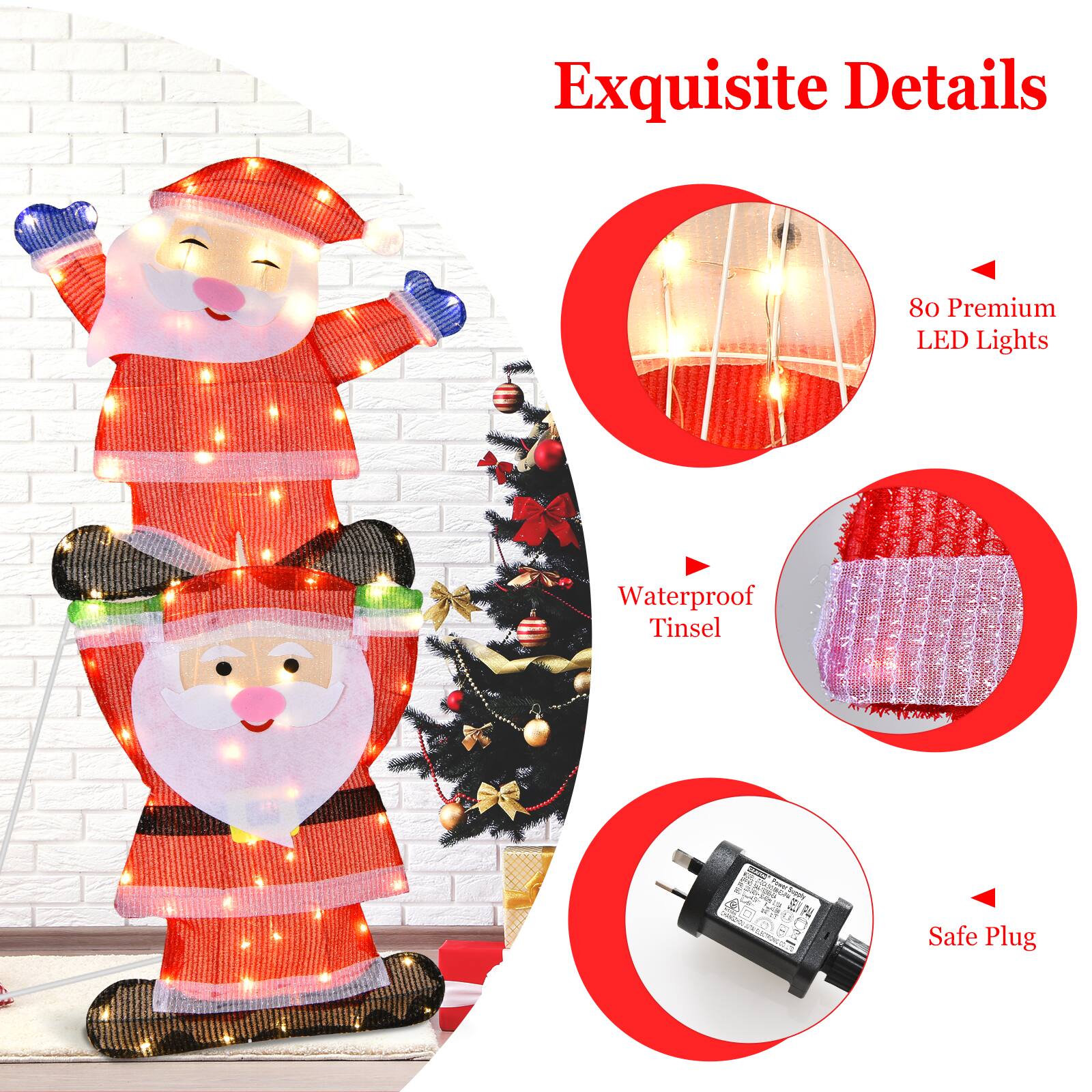 Exquisite Details 80 Premium LED Lights Waterproof Tinsel - SAFE PLUG - + - 2