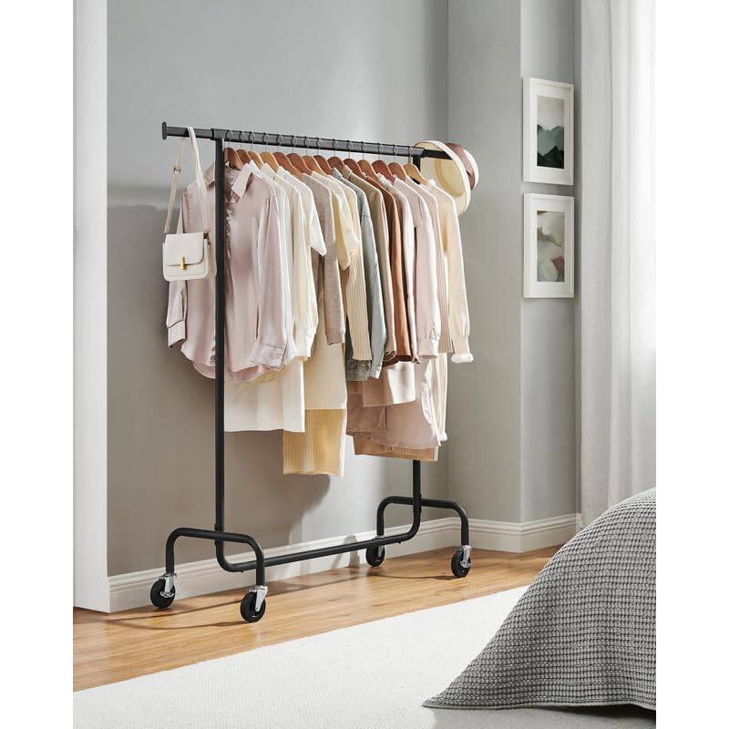 Angle. Hivvago - Matte Black Heavy Duty Metal Garment Rack Clothes Hanging Bar on Wheels - Black.